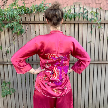 1940s Amaranth Silk Dragon Pajamas 