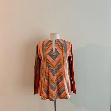 Vintage 1970s made in india orange striped tunic top-size S/M 
