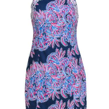 Lilly Pulitzer - Navy, Blue &amp; Pink Printed Embroidered &quot;Makayla&quot; Shift Dress Sz 8