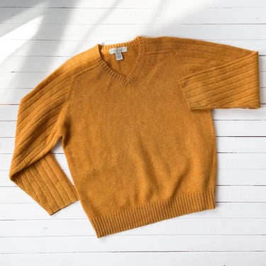 orange wool sweater 90s vintage Shetland wool ribbed knit sweater 
