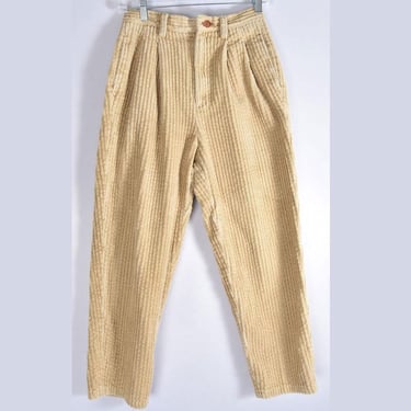 EDDIE BAUER Chenille Corduroy Trousers Women's 8, Fall Winter Season Pants Vintage 1980's, Tan, beige, Brown, 100% Cotton Pleats 