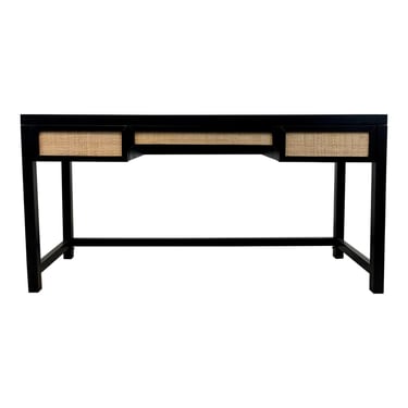 Organic Modern Woven Cane Black Writing Desk