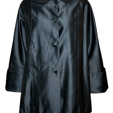 Traina-Norell 1950s Black Silk Satin Swing-Coat