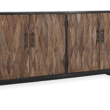 Rustic Brown with Light Distressed Finish 4 Door Hand Carved Sideboard Media Console by Terra Nova Designs Los Angeles (e) 
