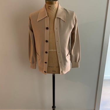 Gazaver tan stripe double knit 1960s men’s ls shirt jac -Size XS/S 