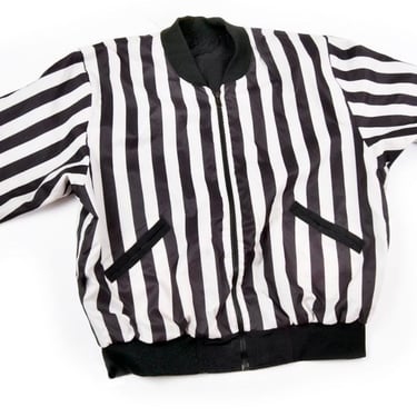 1980's Black & White Stripe Referee Men's Jacket Bomber Coat 1970's Reversible Vintage XL Baseball +POS 