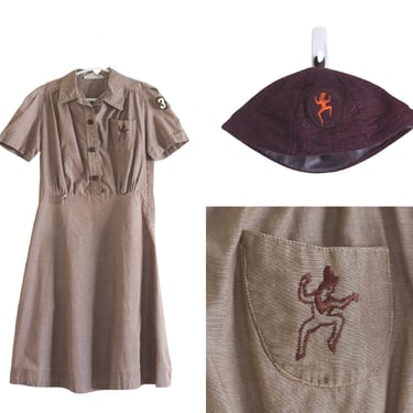 1960s Brownie uniform dress and beanie Troop 346 