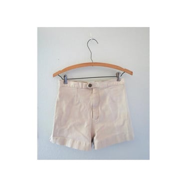 Vintage Beige Denim Shorts - 90s Stretchy Neutral Color Jean Short - Size Small 
