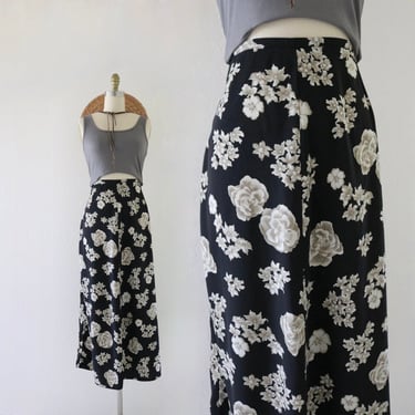 black floral maxi skirt - 31 - vintage 90s y2k spring summer botanical dark floral long ankle skirt 