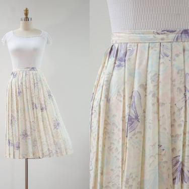 pastel pleated skirt | 80s 90s vintage Pendleton cream ivory purple abstract pattern fit and flare knee length skirt 