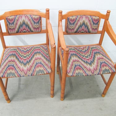 1980s Wood Frame Chairs with Upholstered Cushions 