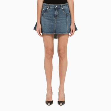 Alexander Mcqueen Blue Denim Miniskirt Women