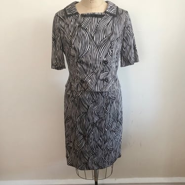 Brown Abstract Print Two-Piece Skirt Suit - 1950s 