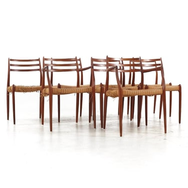 Niels Moller Mid Century Danish Teak and Cane Dining Chairs - Set of 8 - mcm 