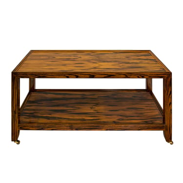 Karl Springer Chic Coffee Table in Zebrawood with Brass Castors 1980s