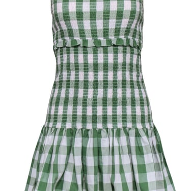 Likely - Green & White Gingham Smocked Strapless "Cherelle" Mini Dress Sz 4