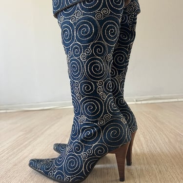 Vintage Embroidered Denim Boots by VintageRosemond