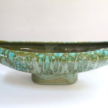 Mid Century Turquoise Shallow Planter Freeman McFarlin California Pottery Lava Drip Glaze Boat Dish 70s Retro 60s Ceramic Rectangular Dish 