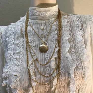 70s Gold Chain LOCKET Multi Strand Boho Necklace 