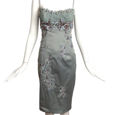 MANDALAY-NWT Teal Beaded Satin & Chiffon Party Dress, Size 4