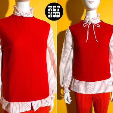 Simple & Chic Vintage 60s 70s Red Knit Stretch Sleeveless Top with Zip Back 