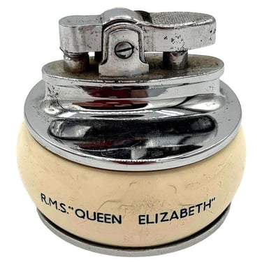 Cunard Line R.M.S Queen Elizabeth English Enameled Table Lighter, England 