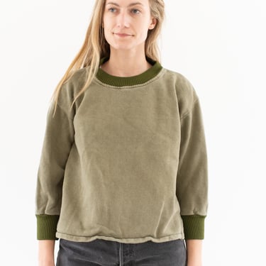 Vintage French Faded Olive Green Sweatshirt | Unisex Two Tone | 70s Made in France | FS170 | M | 