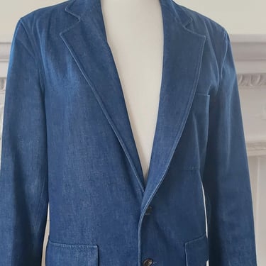80s Blue Denim Blazer Oversized Jacket by Ralph Lauren - S 