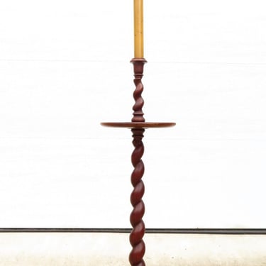 ANTIQUE Mahogany BARLEY TWIST FLOOR LAMP W/ SIDE TABLE; HUBBELL 2 SOCKET CHAIN