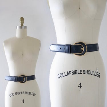 navy leather belt 28-32 - vintage 90s y2k dark blue size 6 8 small medium womens belt 