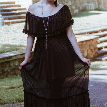 Villanelle Maxi Dress in Black Sparkle Pleated Knit