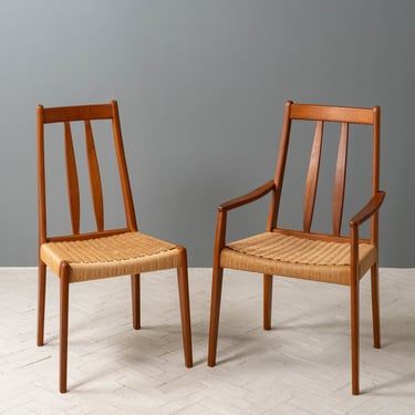 Set of Six Teak & Cord Dining Chairs