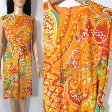 Vintage 60s Psychedelic Paisley Print Shift Dress Size M 