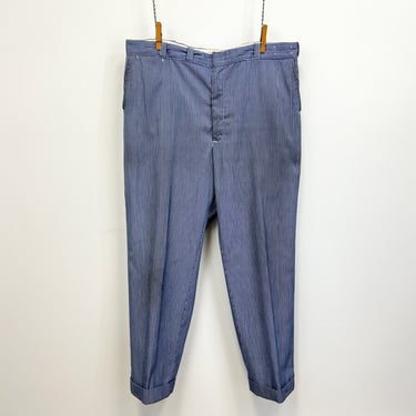 Vintage Lee Striped Work Pants | 1950s Union Made Mens Trousers with Cuffed Leg 