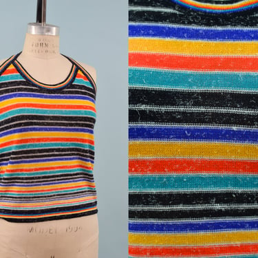 Vintage 1970s Acrylic Knit Striped Halter Top, 70s De Prisco, Bohemian Hippie, Size Medium by Mo