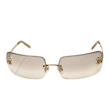 Chanel Smoke Rhinestone Logo Rimless Sunglasses