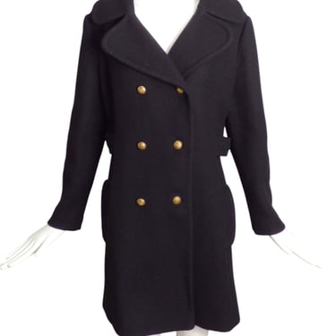 1960s Black Wool Pea Coat, Size 6