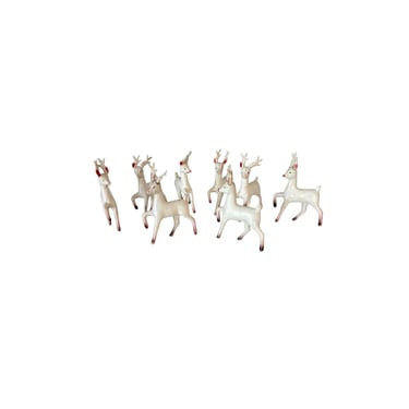 1950’s Herd of 8 White Plastic Reindeer 