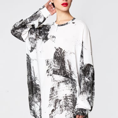 Oversized Drop Shoulder Printed Blouse in BLACK ONLY