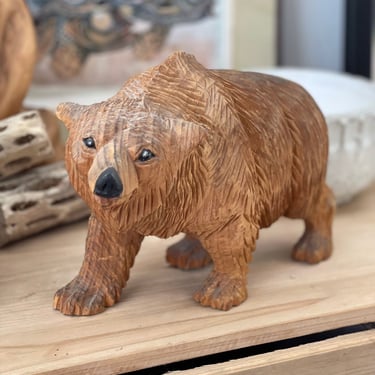 Free Shipping Within Continental US - Vintage Hand Carved Bear with Great Details at all Angles and Excellent Patina 