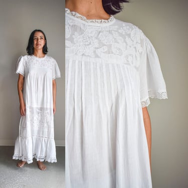 Vintage White Cotton Peasant Dress 