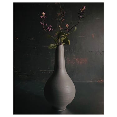 Slate Black Matte Ceramic Stoneware Genie Bottle Vase Dramatic Handmade Decor For Mantle, Shelf or Niche by Sara Paloma Pottery 