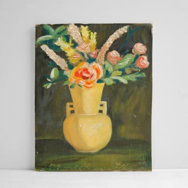 Vintage Flowers in a Vase Still Life Oil Painting on Canvas Board 