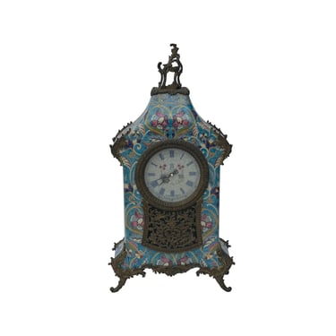 Vintage Chinese Turquoise Ceramic Metal Frame Western Clock Display ws3526E 
