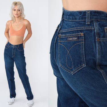 Calvin Klein Jeans 80s Mom Jeans Tapered Leg Mid Rise Dark Wash Denim Pants Slim Fit Retro Casual Basic Plain Vintage 1980s Extra Small xs 