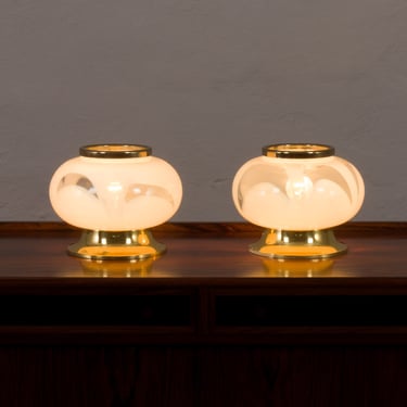 Pair of mid-century table lamps in Murano glass and brass by Zonca, Italy 1970s 