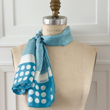 Vintage Silk Scarf Blue Polka Dots Rectangle Scarf Vintage Scarf for Neck Tie Handbag Purse Scarves for Women Fashion Neckwear 