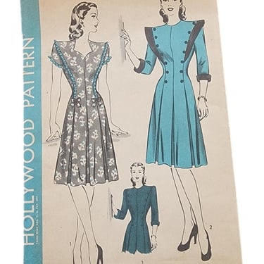 Vintage 40s Sewing Pattern ORIGINAL:  One-Piece Dress Hollywood 1516 Bust 34 