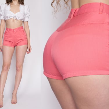 Small 70s Coral Pink Booty Shorts 27" | Vintage High Waisted Cheeky Hot Pants 