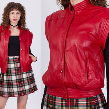 Vintage 80s Red Leather Vest - Small | Begedor Italia Snap Up Sleeveless Biker Punk Jacket 